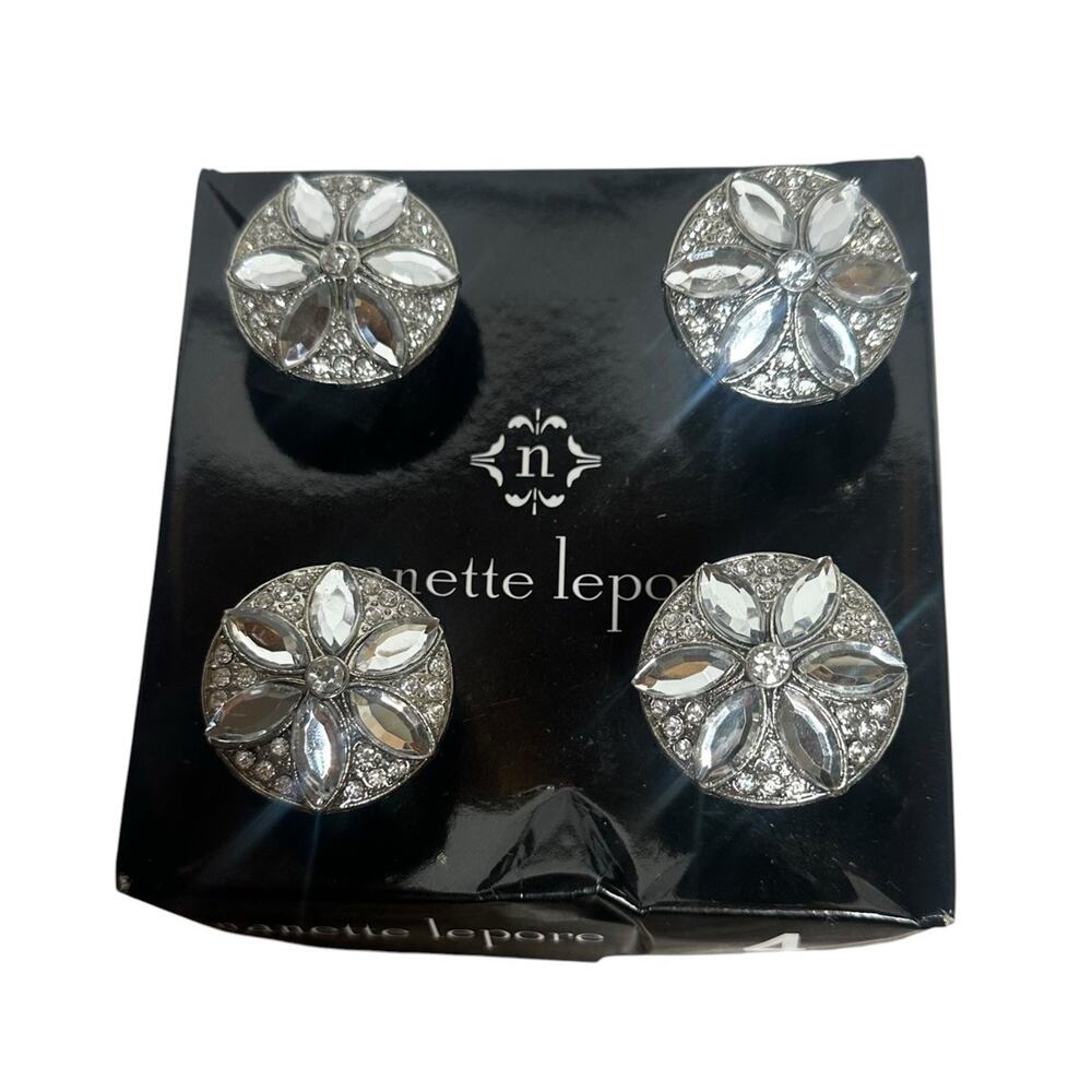 Nanette Lepore Set of 4 Furniture Drawer Knobs Pulls Sparkly Silver Bling NEW